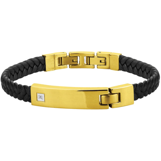 BRAC. AC. CUIR CROUTE DE VACHETTE PVD JAUNE, 1 DTS 0.005CTS 19+1.5cm
