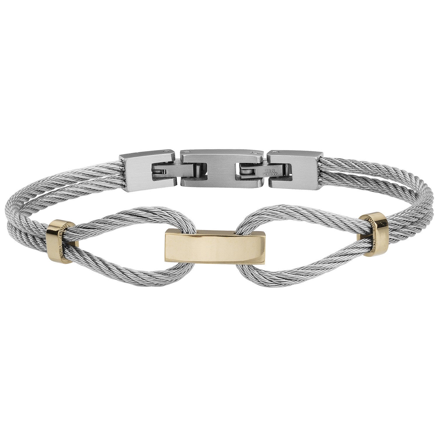 BRAC. ACIER CABLE PVD JAUNE 55*65MM