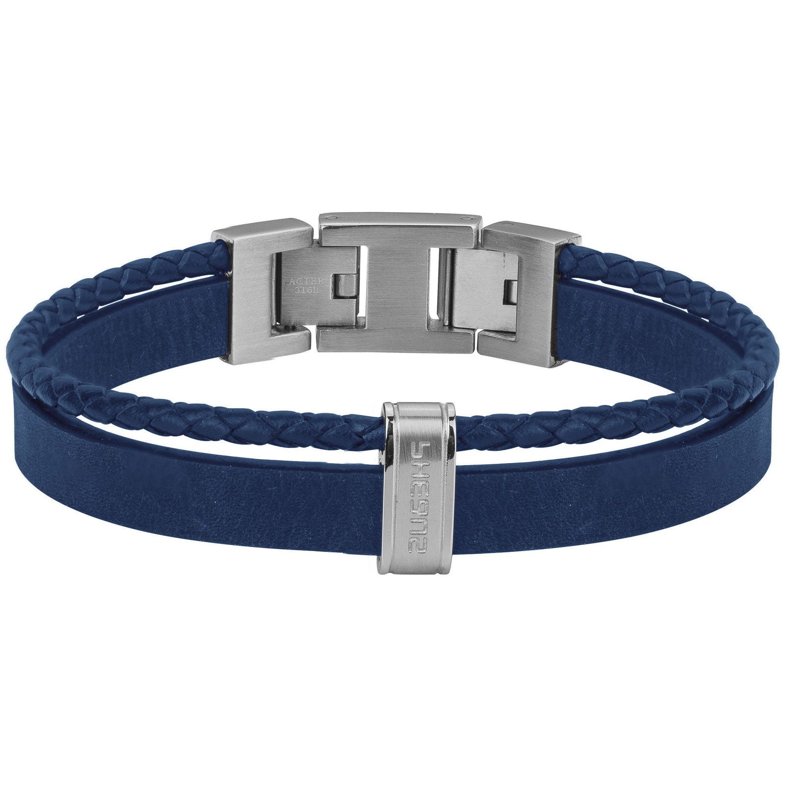BRAC. ACIER, CUIR DE VACHE ET MICROFIBRE BLEU-19+1,5CM