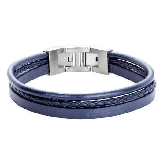 BRAC. ACIER, CUIR DE VACHE ET MICROFIBRE BLEU-20+1,5CM