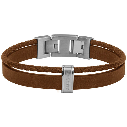 BRAC. ACIER, CUIR DE VACHE ET MICROFIBRE MARRON-19+1,5CM
