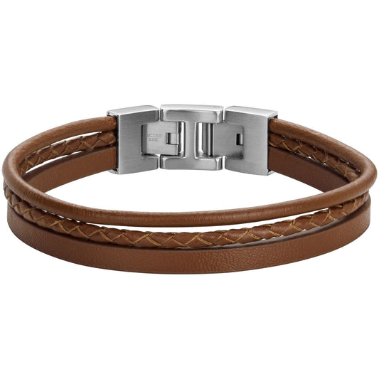 BRAC. ACIER, CUIR DE VACHE ET MICROFIBRE MARRON-20+1,5CM