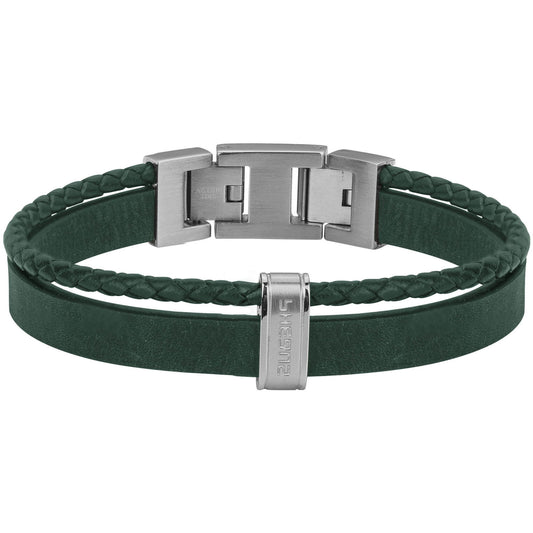 BRAC. ACIER, CUIR DE VACHE ET MICROFIBRE VERT-19+1,5CM
