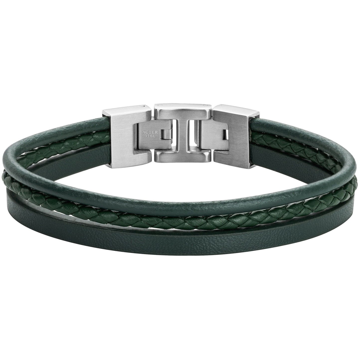 BRAC. ACIER, CUIR DE VACHE ET MICROFIBRE VERT-20+1,5CM
