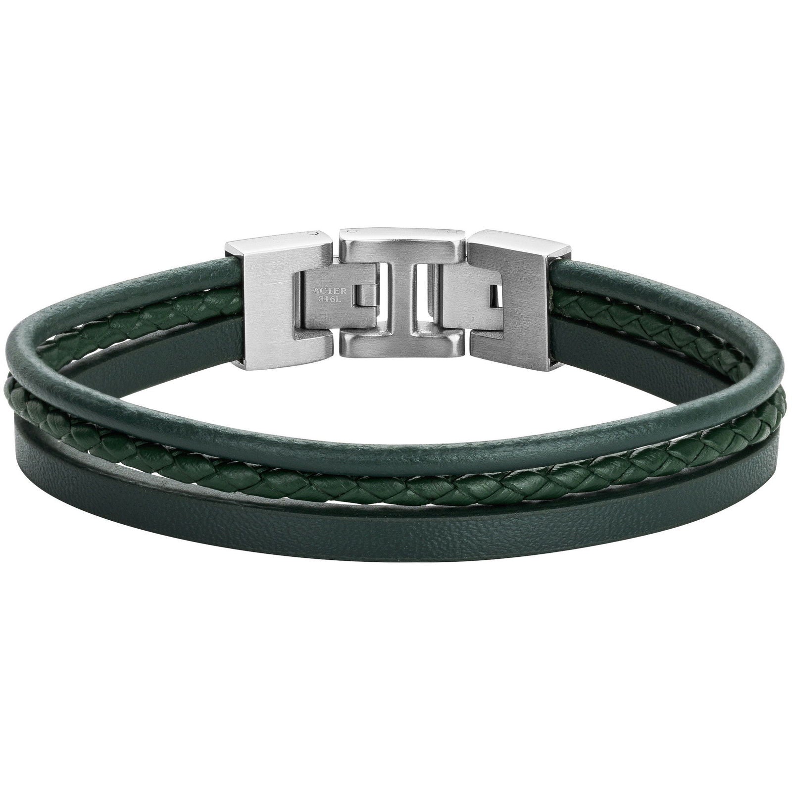 BRAC. ACIER, CUIR DE VACHE ET MICROFIBRE VERT-20+1,5CM