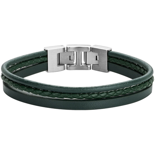 BRAC. ACIER, CUIR DE VACHE ET MICROFIBRE VERT-20+1,5CM