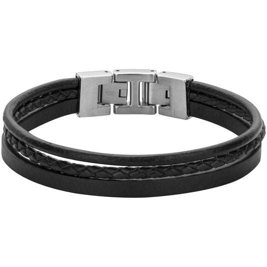 BRAC. ACIER CUIR SYN + CUIR VACHETTE + MICROFIBRE NOIR-20+1.5cm
