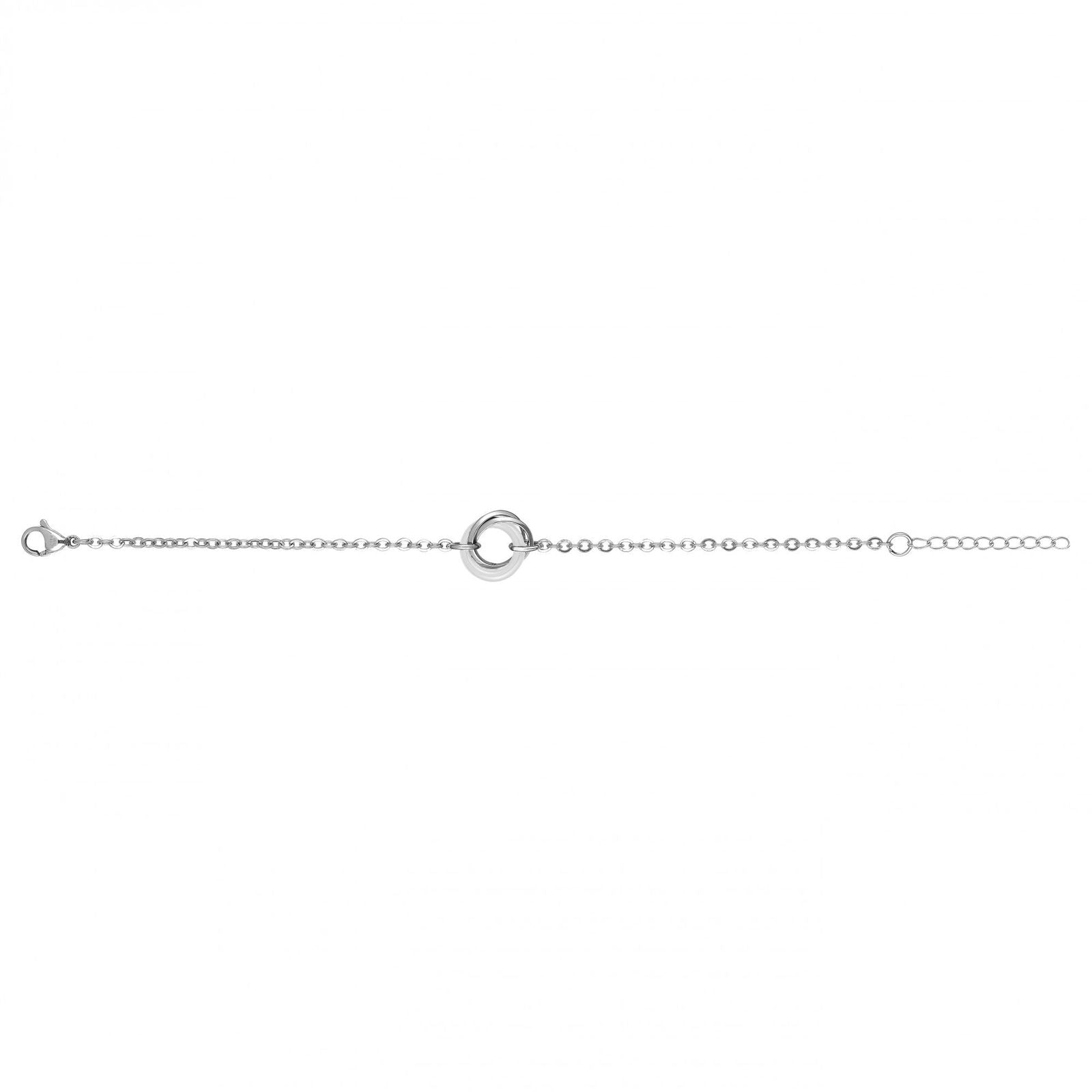 BRAC. ACIER ET ANNEAUX CERAM. BLANCHE ENTRELACE 16+3CM