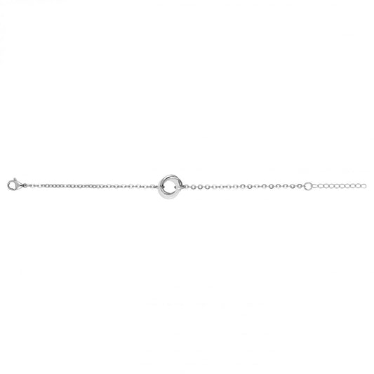 BRAC. ACIER ET ANNEAUX CERAM. BLANCHE ENTRELACE 16+3CM