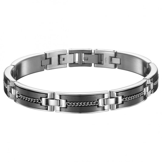BRAC. ACIER ET CERAM. NOIRE MAT ET CHAINE GOURMETTE 21+1CM
