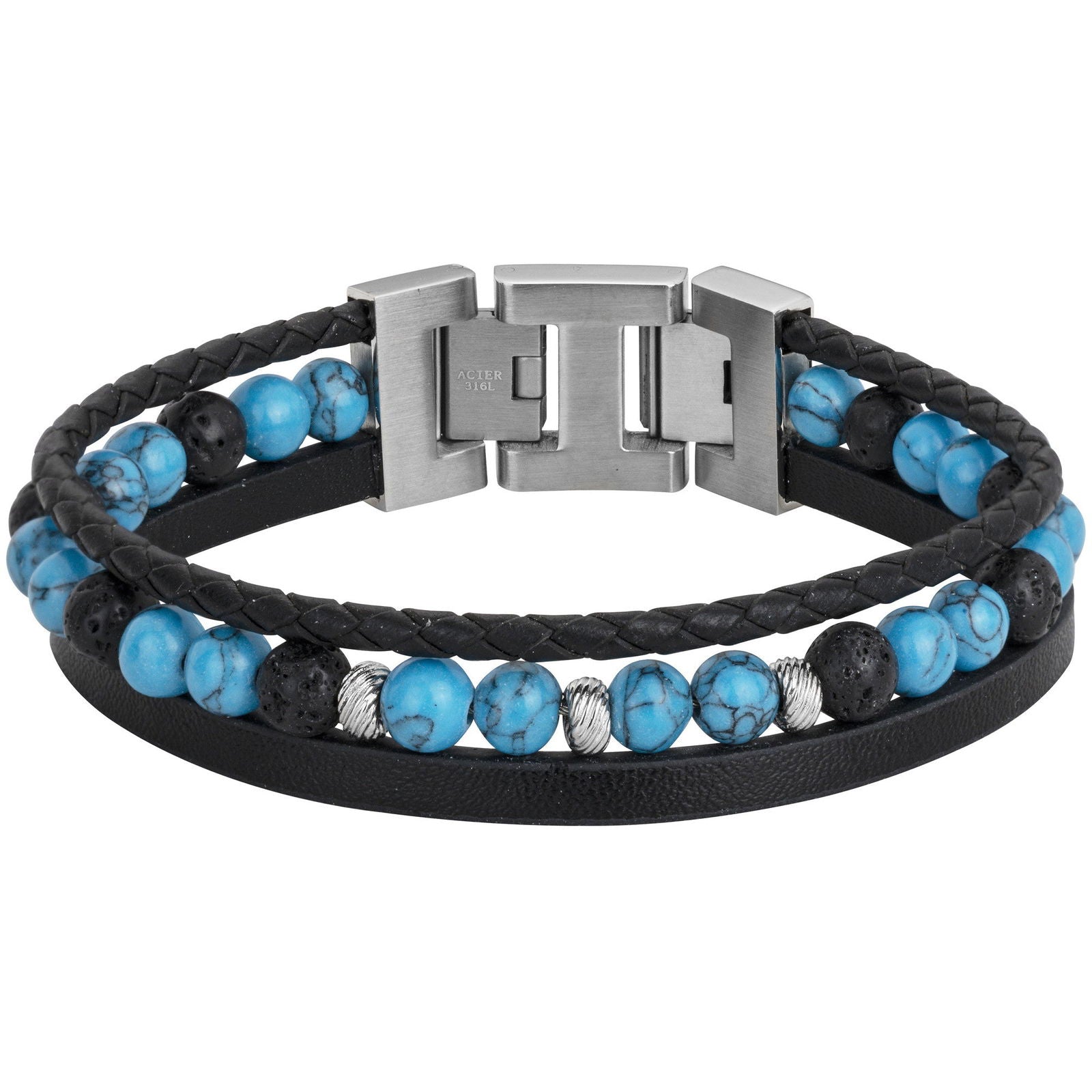 BRAC. ACIER ET TURQUOISE SYNTHETIQUE-19+1,5CM