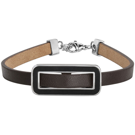 BRAC. ACIER IPN ET CUIR MARRON-18+2CM