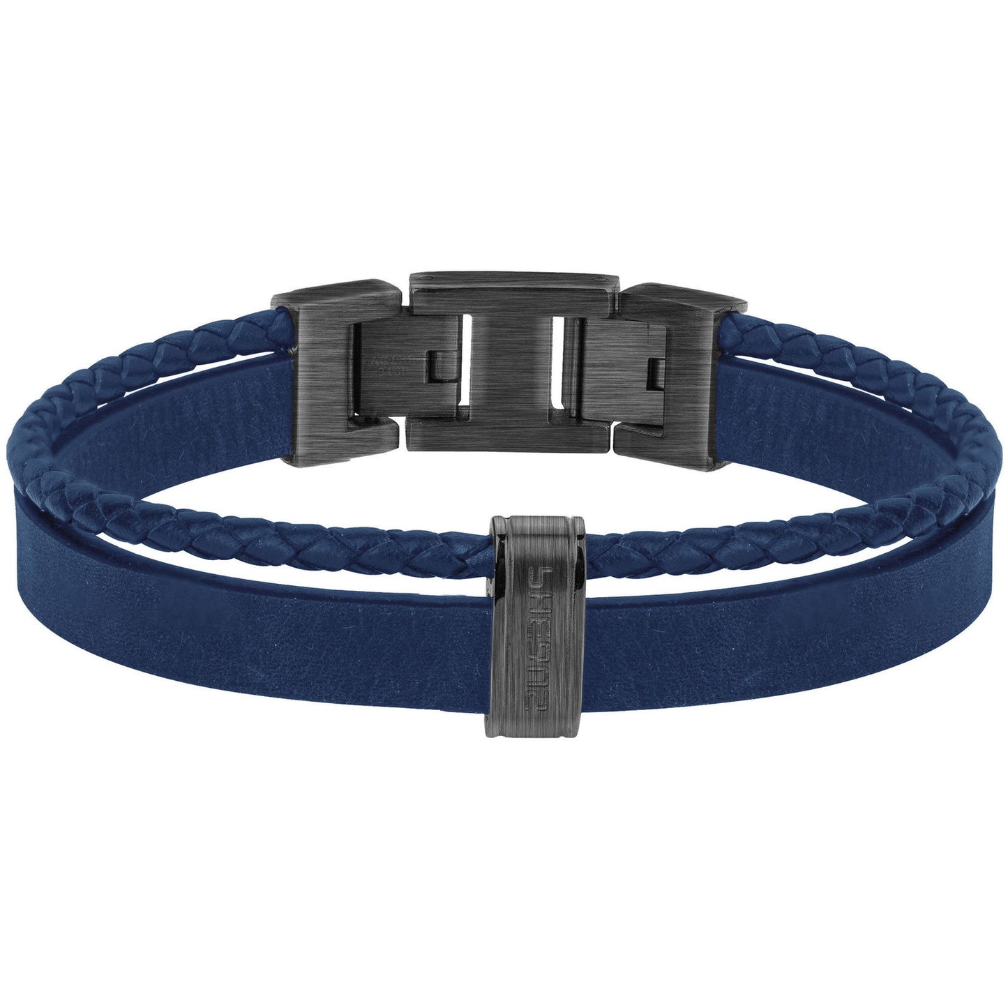 BRAC. ACIER IP VINTAGE ET CUIR BLEU-19+1,5CM