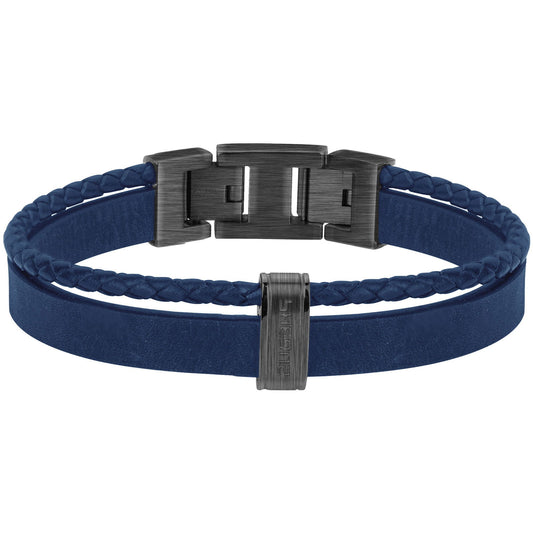 BRAC. ACIER IP VINTAGE ET CUIR BLEU-19+1,5CM
