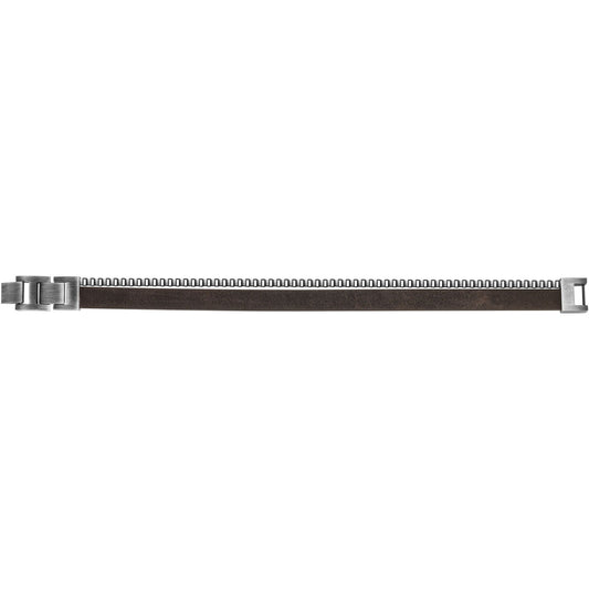 BRAC. ACIER IP VINTAGE ET CUIR MARRON FONCE-19+1.5CM