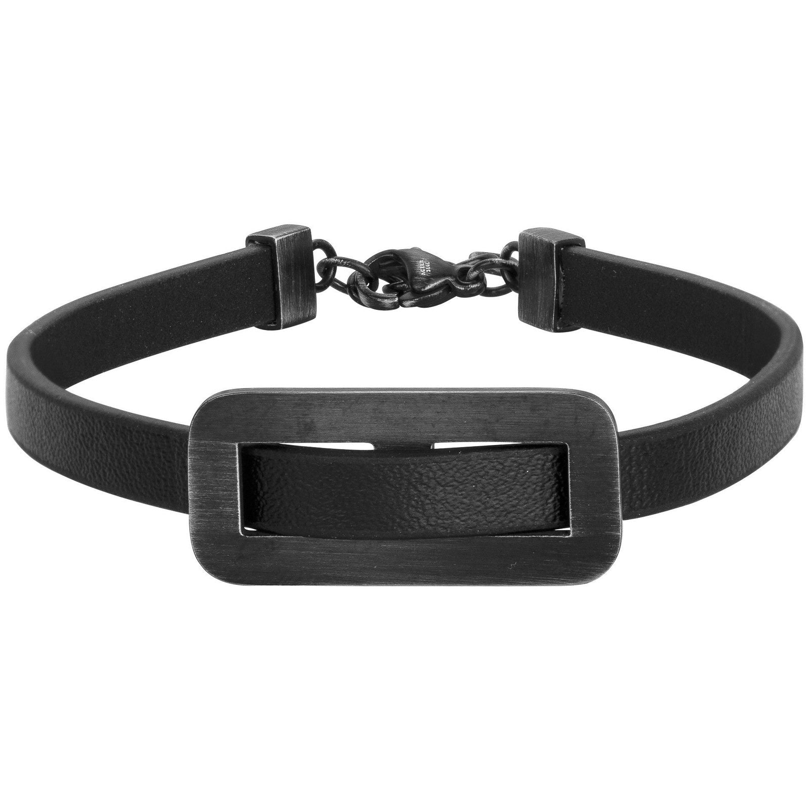 BRAC. ACIER IP VINTAGE ET CUIR NOIR-18+2CM