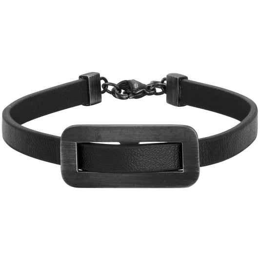 BRAC. ACIER IP VINTAGE ET CUIR NOIR-18+2CM