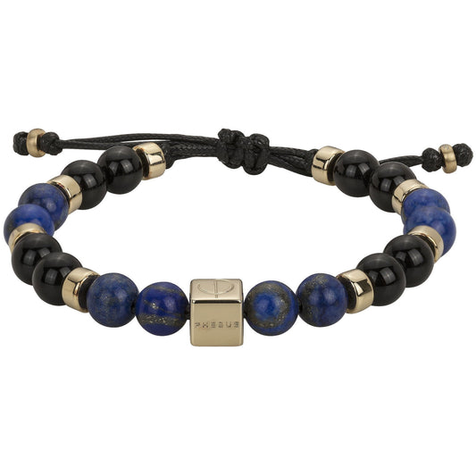 BRAC. ACIER, LAPIS LAZULI ET PVD JAUNE REGL.18-24CM