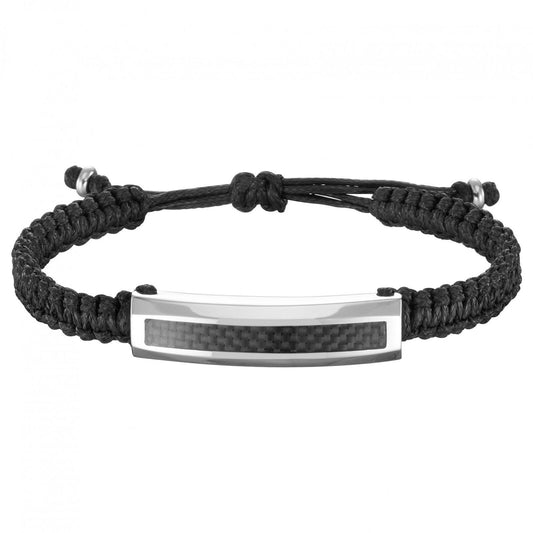 BRAC.CORDON TRESSE PLAQUE ACIER CARBONE NOIR REGLABLE JUSQU A 25CM - Bijouterie Cordier