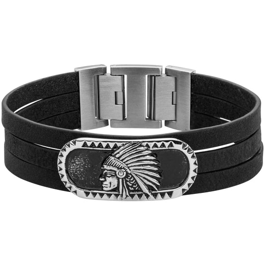 BRACELET ACIER CUIR NOIR-19+1,5CM