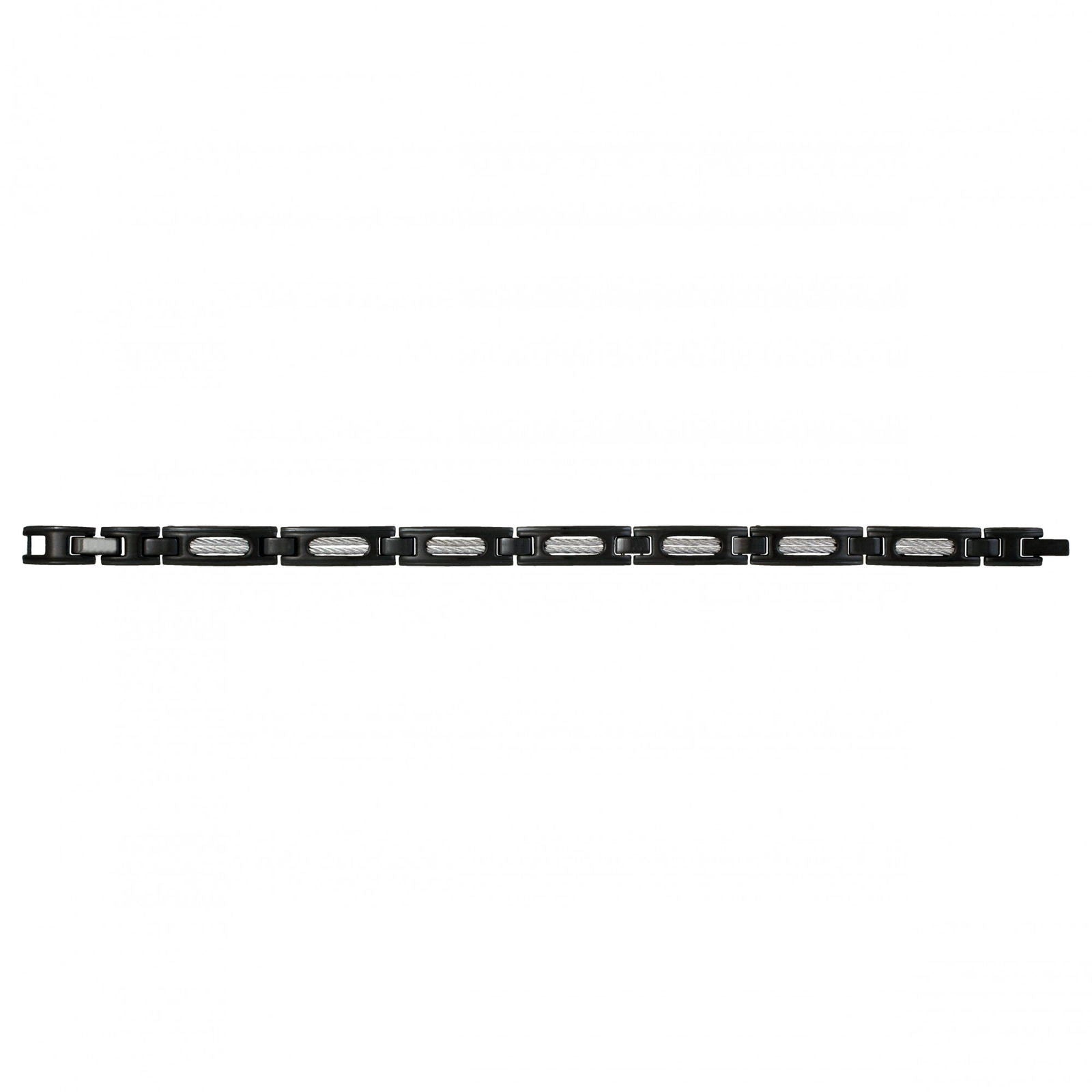 BRACELET ACIER IP BLACK ET CABLE GRIS 19.5+1.5CM