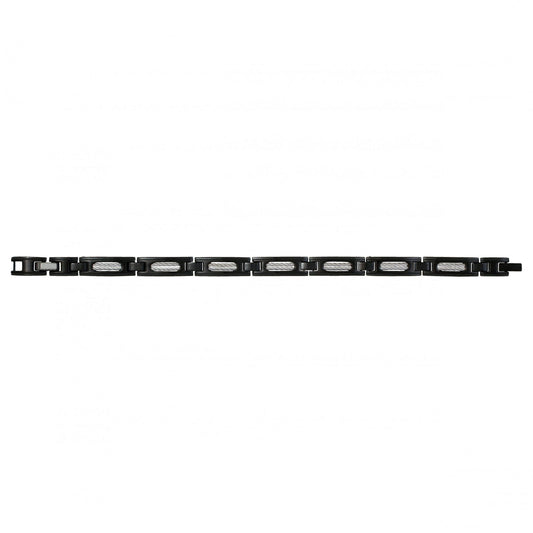 BRACELET ACIER IP BLACK ET CABLE GRIS 19.5+1.5CM