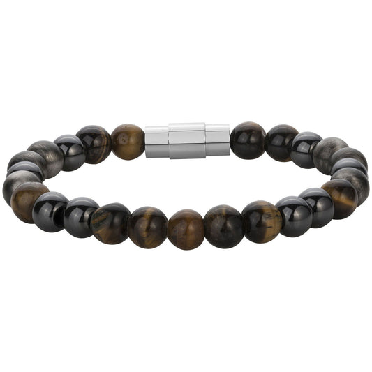 BRACELET ACIER OEIL DE TIGRE -DIAM.60 - Bijouterie Cordier