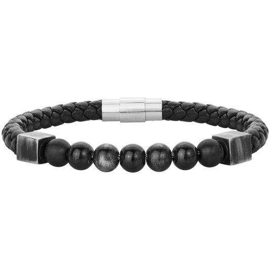 BRACELET ACIER VINTAGE, CUIR ET CERAM-DIAM.60
