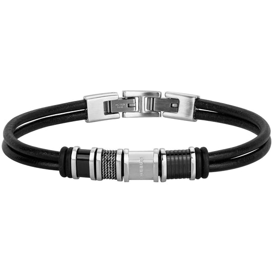 BRACELET CUIR ACIER ET IPN -20+1.5CM
