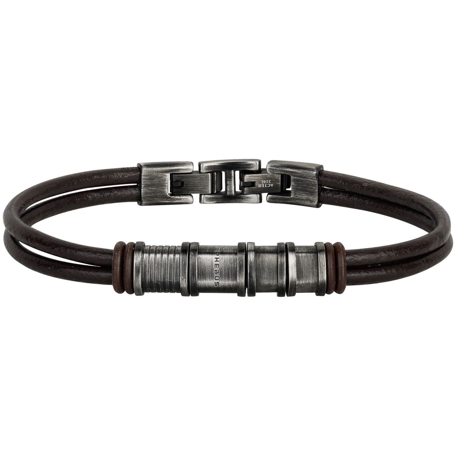 BRACELET CUIR ACIER ET IP VINTAGE-20+1.5CM