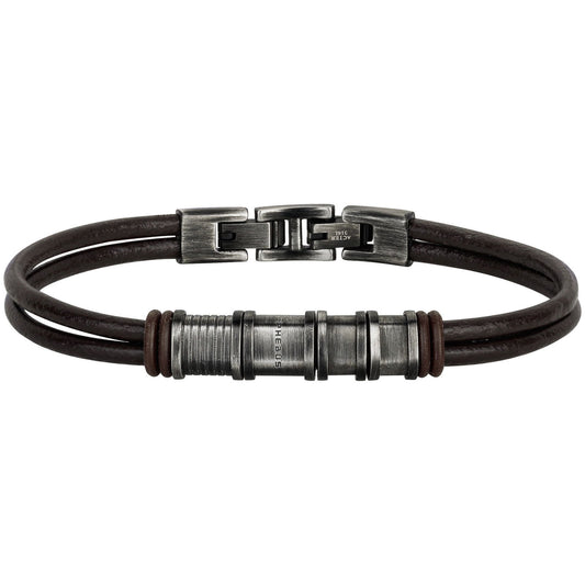 BRACELET CUIR ACIER ET IP VINTAGE-20+1.5CM