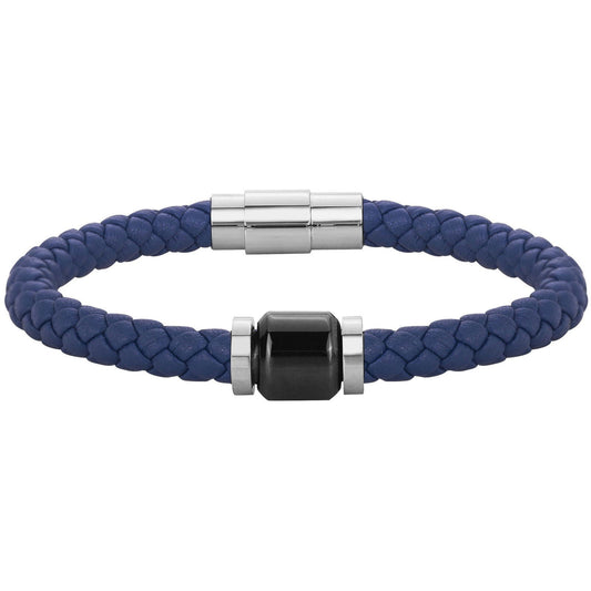 BRAC.MICROFIBRE BLEU ACIER ET CERAM NOIRE -21cm - Bijouterie Cordier