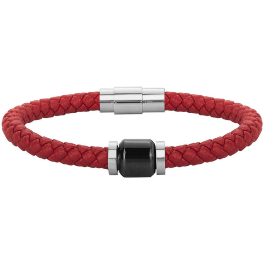 BRAC.MICROFIBRE ROUGE ACIER ET CERAM NOIRE -21cm - Bijouterie Cordier