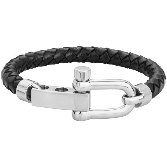 BRAC. ACIER ET CUIR -DIAM.60 - Bijouterie Cordier