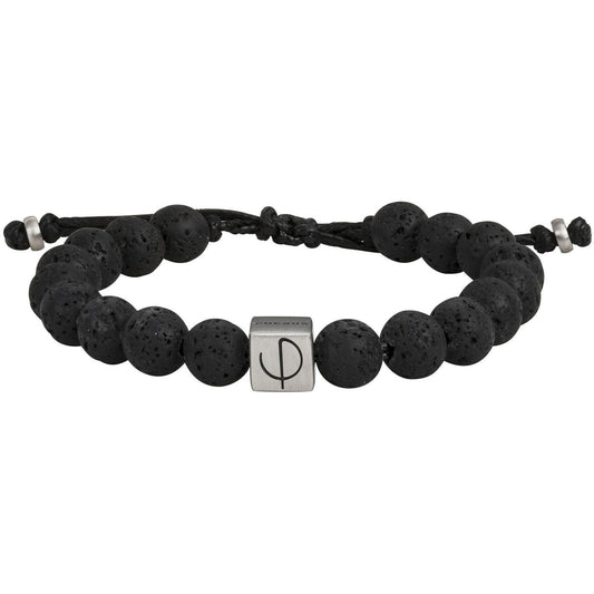 BRAC. ACIER ET LAVE NOIR SYNTH.-REGL.18-24CM - Bijouterie Cordier