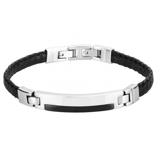 BRAC ACIER GOURMETTE CERAM NOIRE CUIR DE VACHETTE TRESSE NOIR 20+1cm