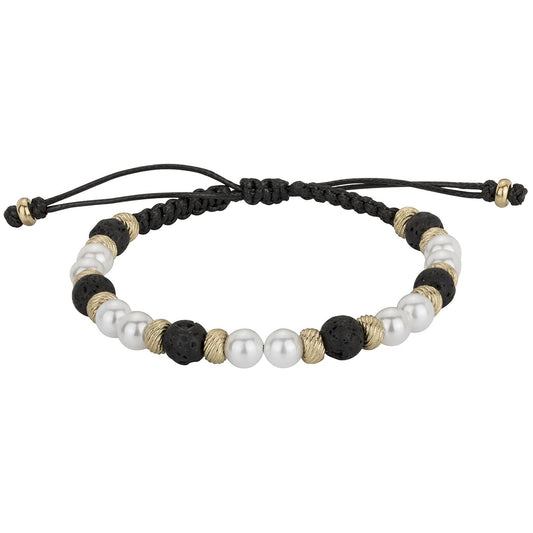 BRAC. ACIER PDV JAUNE ET 10 PERLE SYNTHETIQUE 18-25CM - Bijouterie Cordier