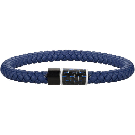 BRAC CUIR BLEUR ACIER IPN ET CARB BLEU-20.5cm - Bijouterie Cordier