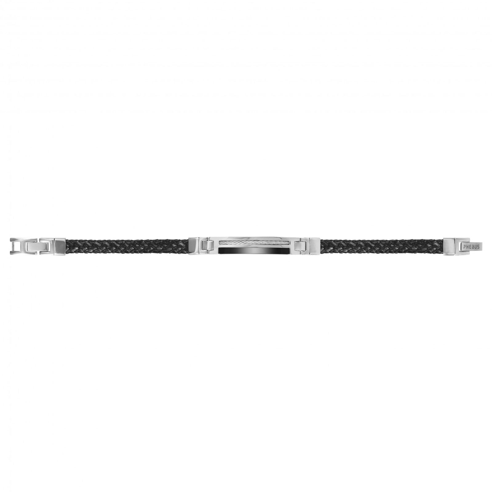 BRAC CUIR NOIR/PLAQUE ACIER.CABLE ET CERAM.N/ 20+1.5CM