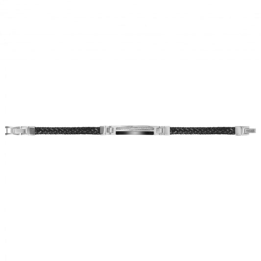 BRAC CUIR NOIR/PLAQUE ACIER.CABLE ET CERAM.N/ 20+1.5CM