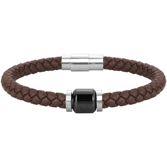 BRAC. MICROFIBRE MARRON AC ET CERAM NOIRE-21cm - Bijouterie Cordier