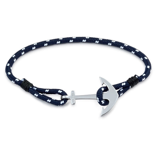 BRA. ACIER ANCRE CORDON BLEU/BLANC-REGL.21CM - Bijouterie Cordier