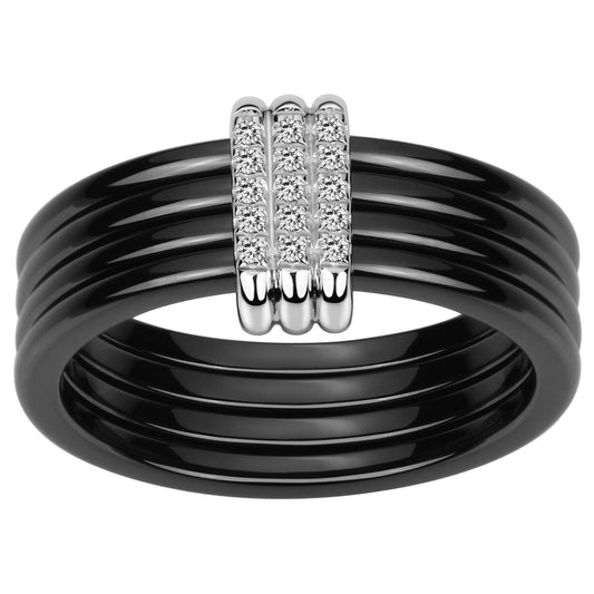 Bague Argent Femme Phebus Céramique Noire et Oxydes