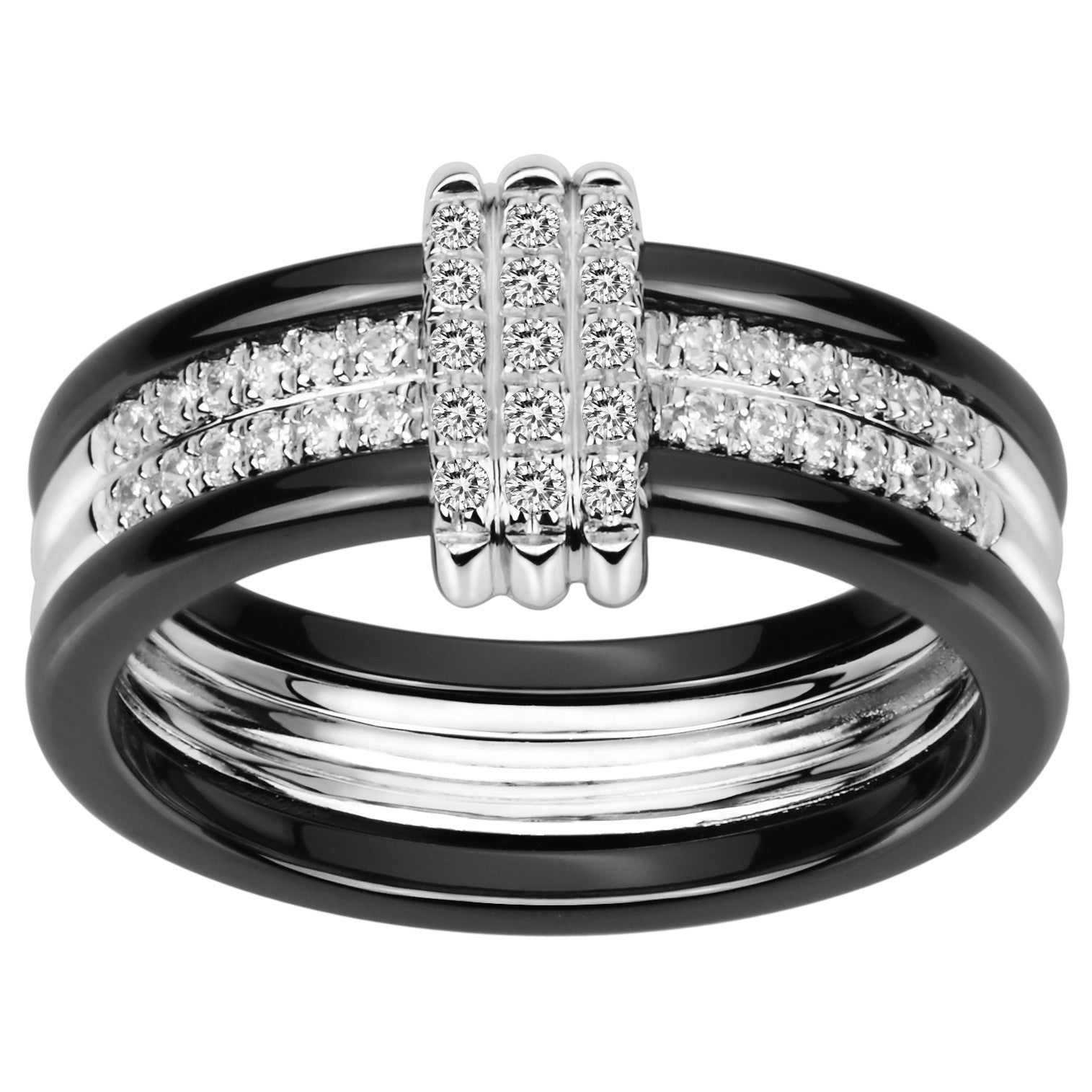 Bague Argent Femme en Céramique Noire brillant