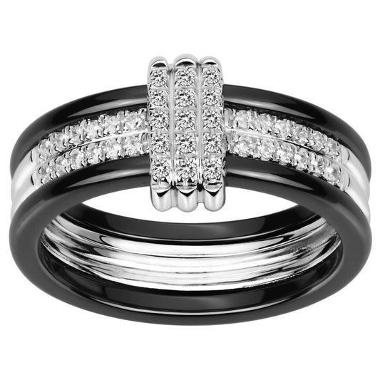 Bague Argent Femme en Céramique Noire brillant