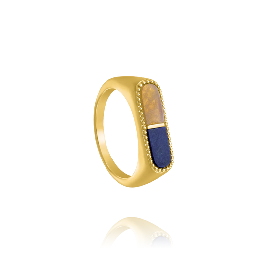 Bague Styles Bicolore Lapis-Lazuli, Labradorite & Argent Doré