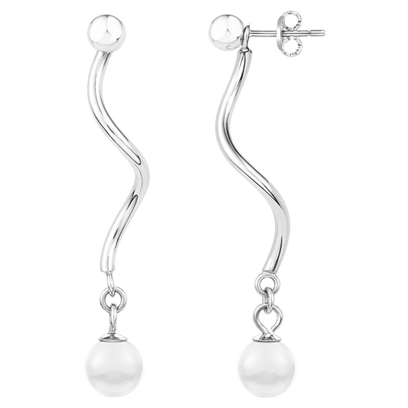 Boucles d’Oreilles Acier Femme Phebus Boule Céramique Blanche