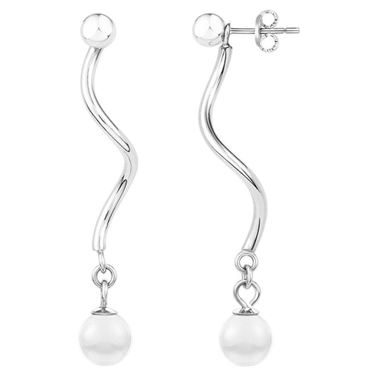 Boucles d’Oreilles Acier Femme Phebus Boule Céramique Blanche