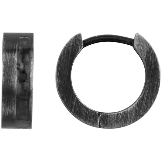 Boucles d’Oreilles Homme Phebus Acier IP Vintage et Carbone Noir