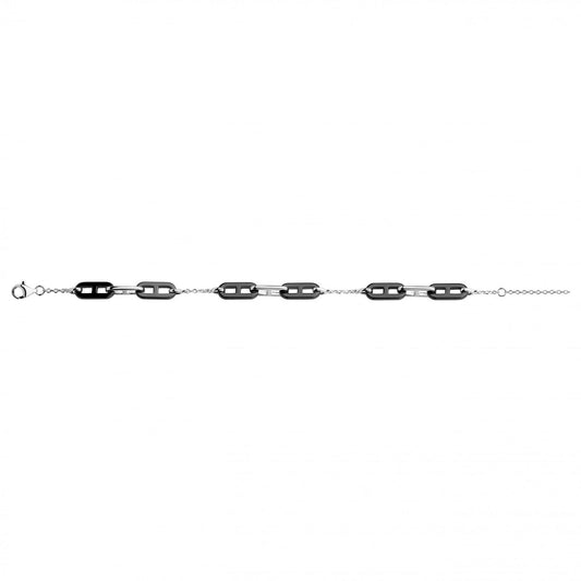 Bracelet Argent Femme Phebus Maille Marine Céramique Noire